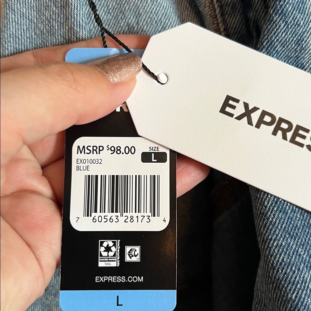 NWT EXPRESS Classic Blue Denim Shirt Jacket Oversized Style Snap Closure L - Picture 8 of 9